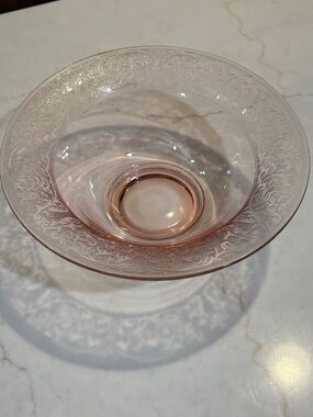 Cambridge Depression Glass Pink Etched Serving Bowl Vintage Cottagecore 10" x 4"